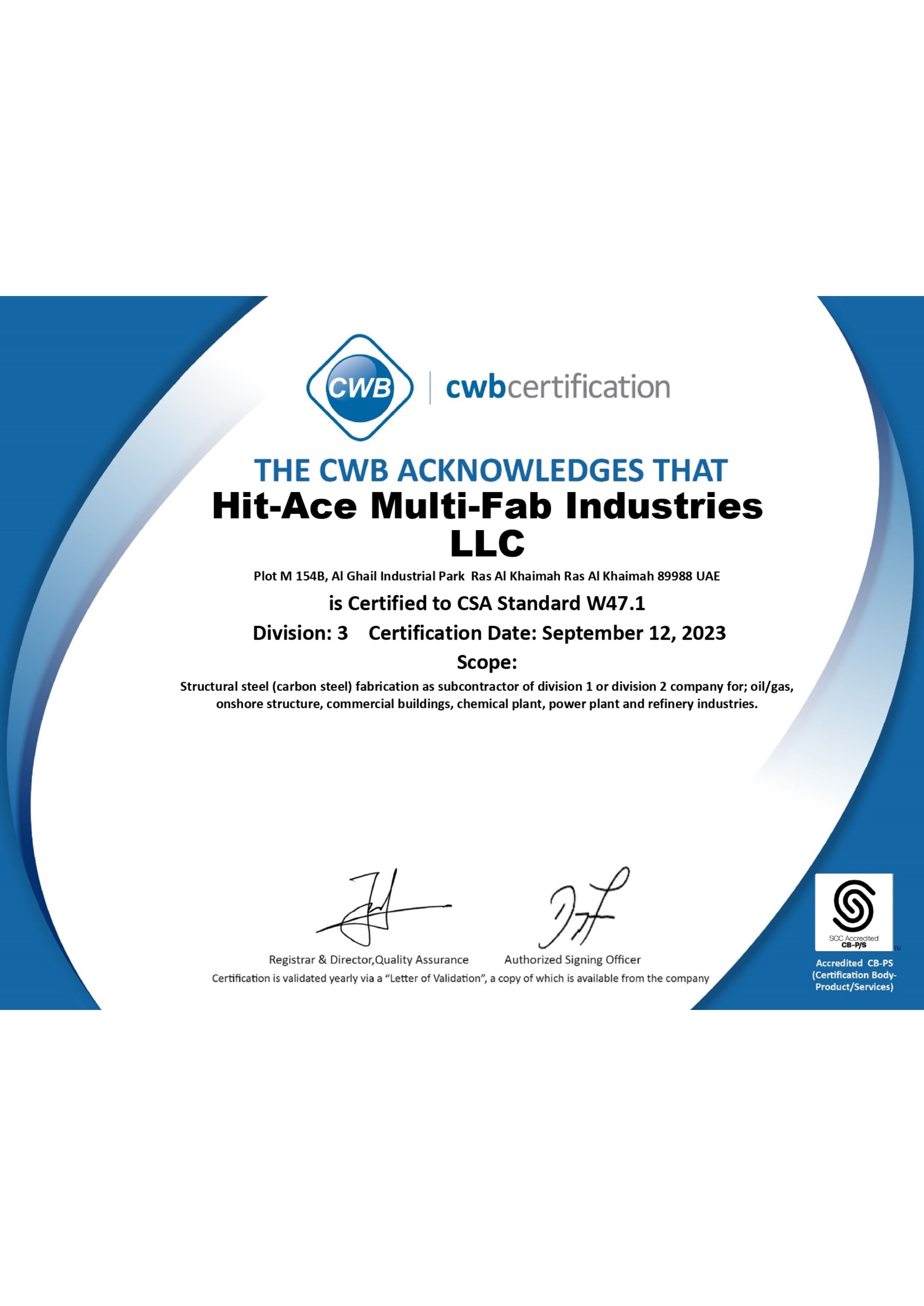 CWB CERTIFICATION